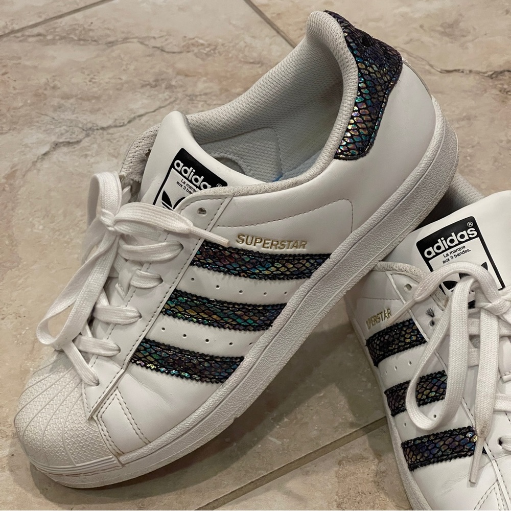 Adidas Superstar Metallic Snake Lace Up Youth Sneakers Casual Size 7